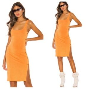 H:ours Ribbed Bodycon Orange Side Button Down Slit Dress sz S